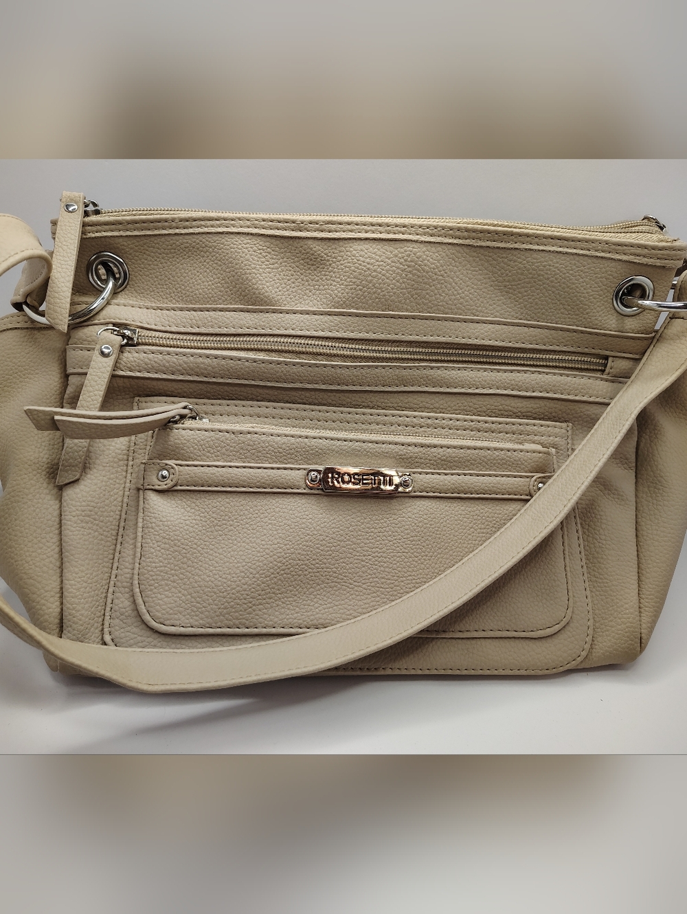 Rosetti Cream Pebbled Leather Shoulder Bag